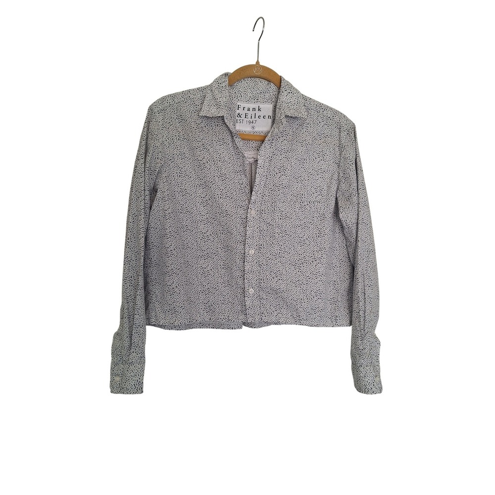 Frank & Eileen Joely White Navy Micro Floral Cropped Button Down Shirt‎ Small